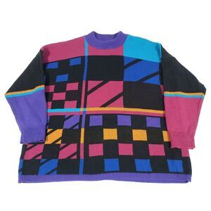 Fashion Formulas Vtg Cosby Sweater 3X geometric Fresh Prince 80s 90s Acrylic